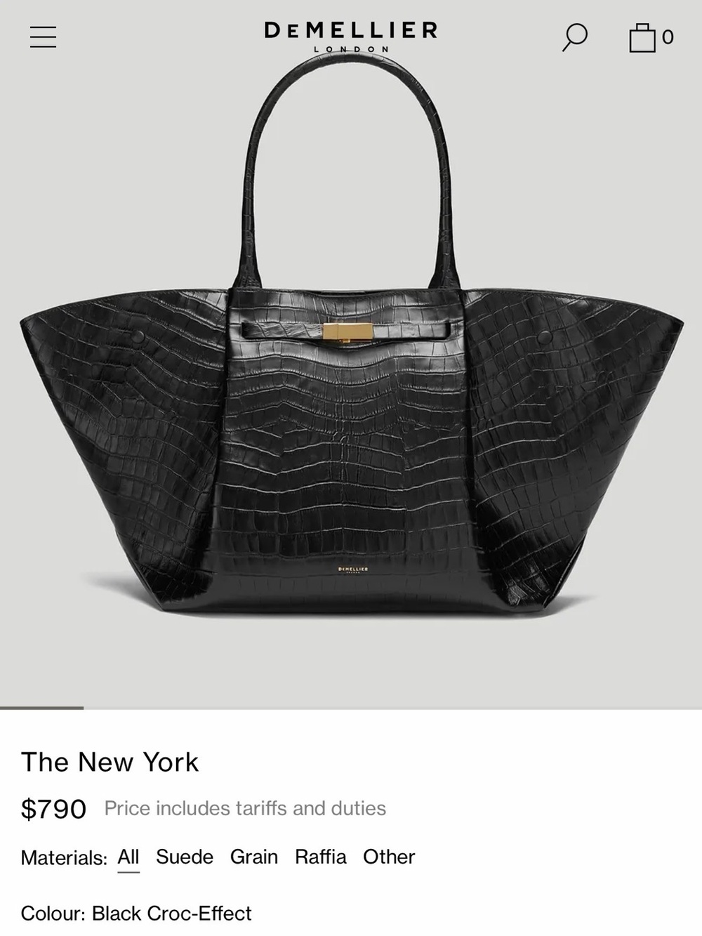 DeMellier Black Croc-Effect Large New York Tote